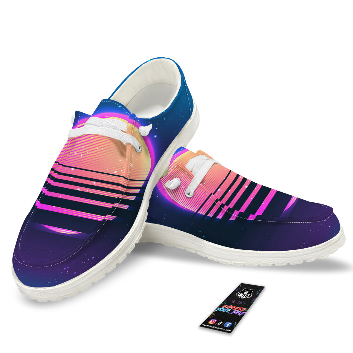 Retro Vintage Sun Print White Loafers-grizzshop