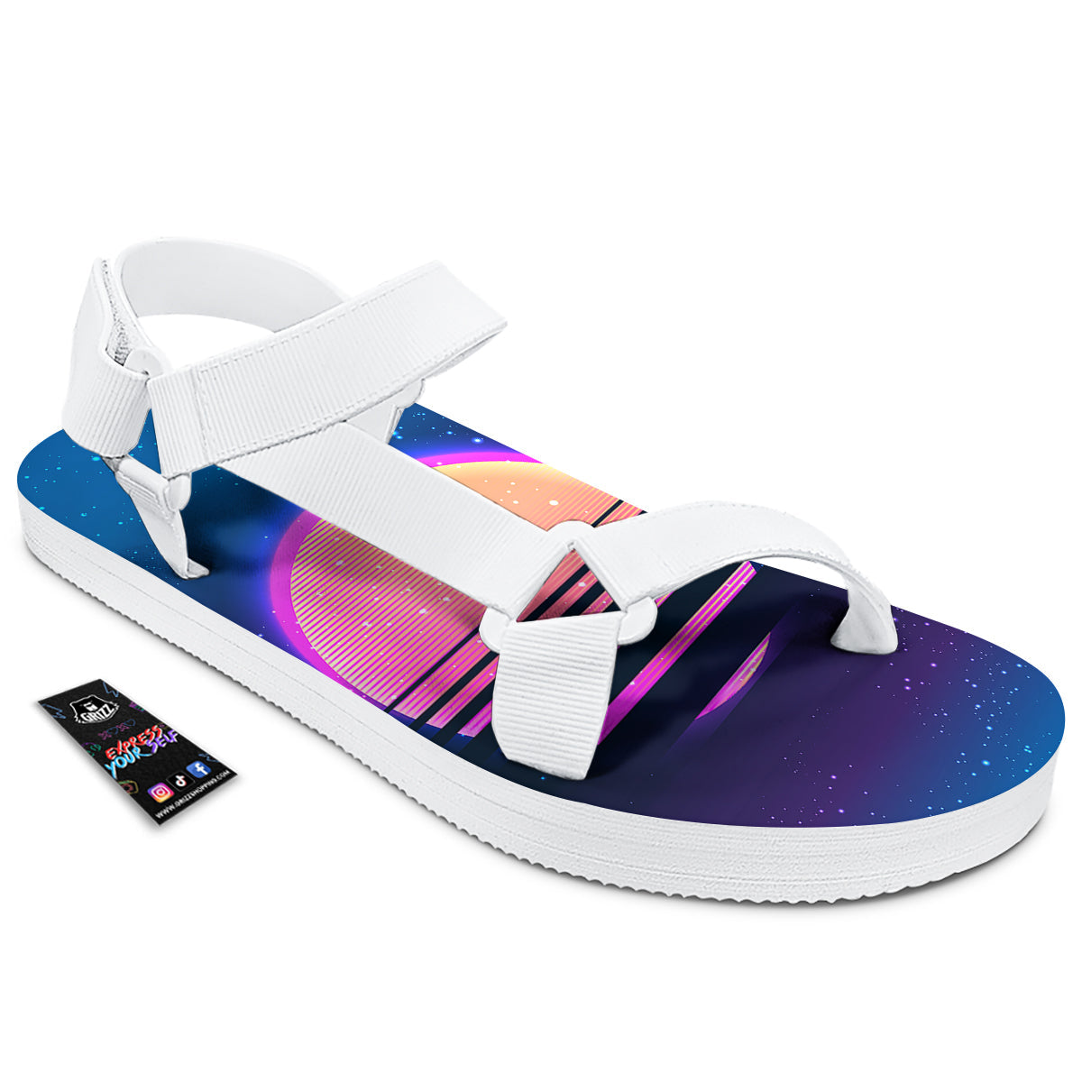 Retro Vintage Sun Print White Open Toe Sandals-grizzshop