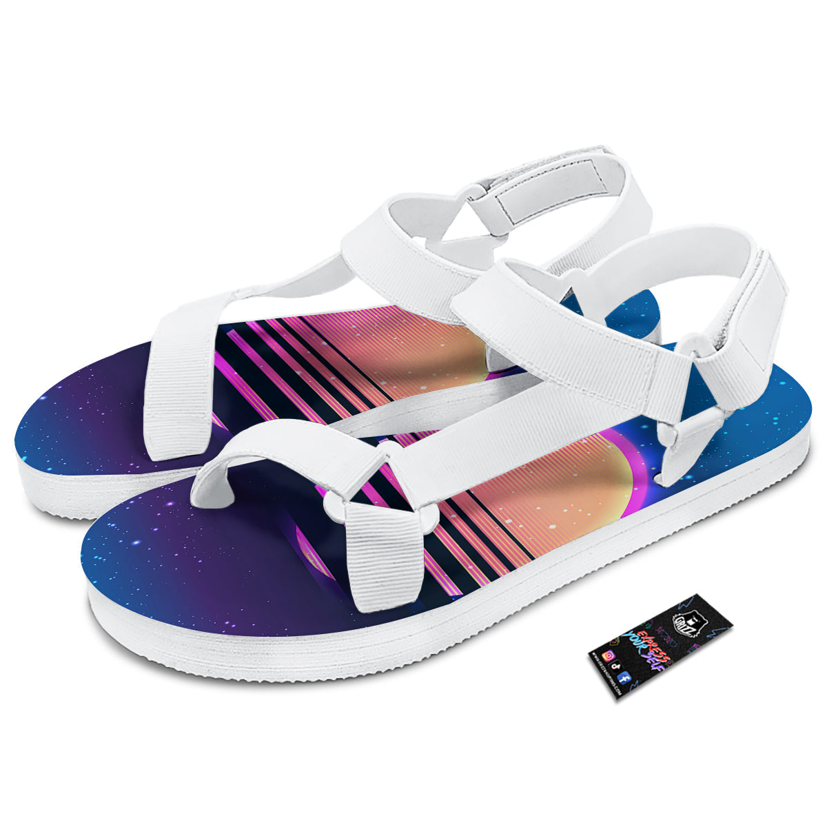 Retro Vintage Sun Print White Open Toe Sandals-grizzshop