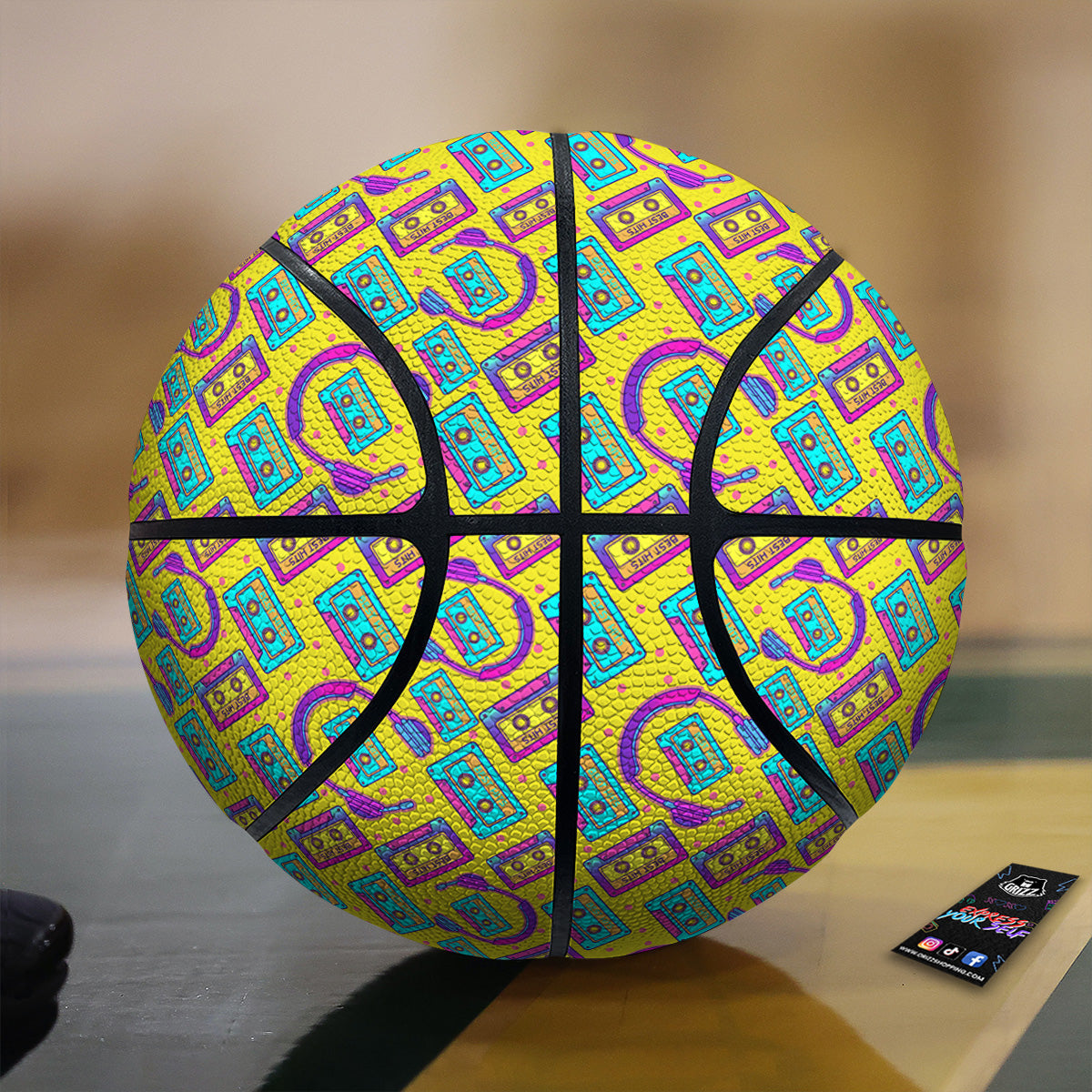 Retro Cassette And Earphones Print Pattern Basketball