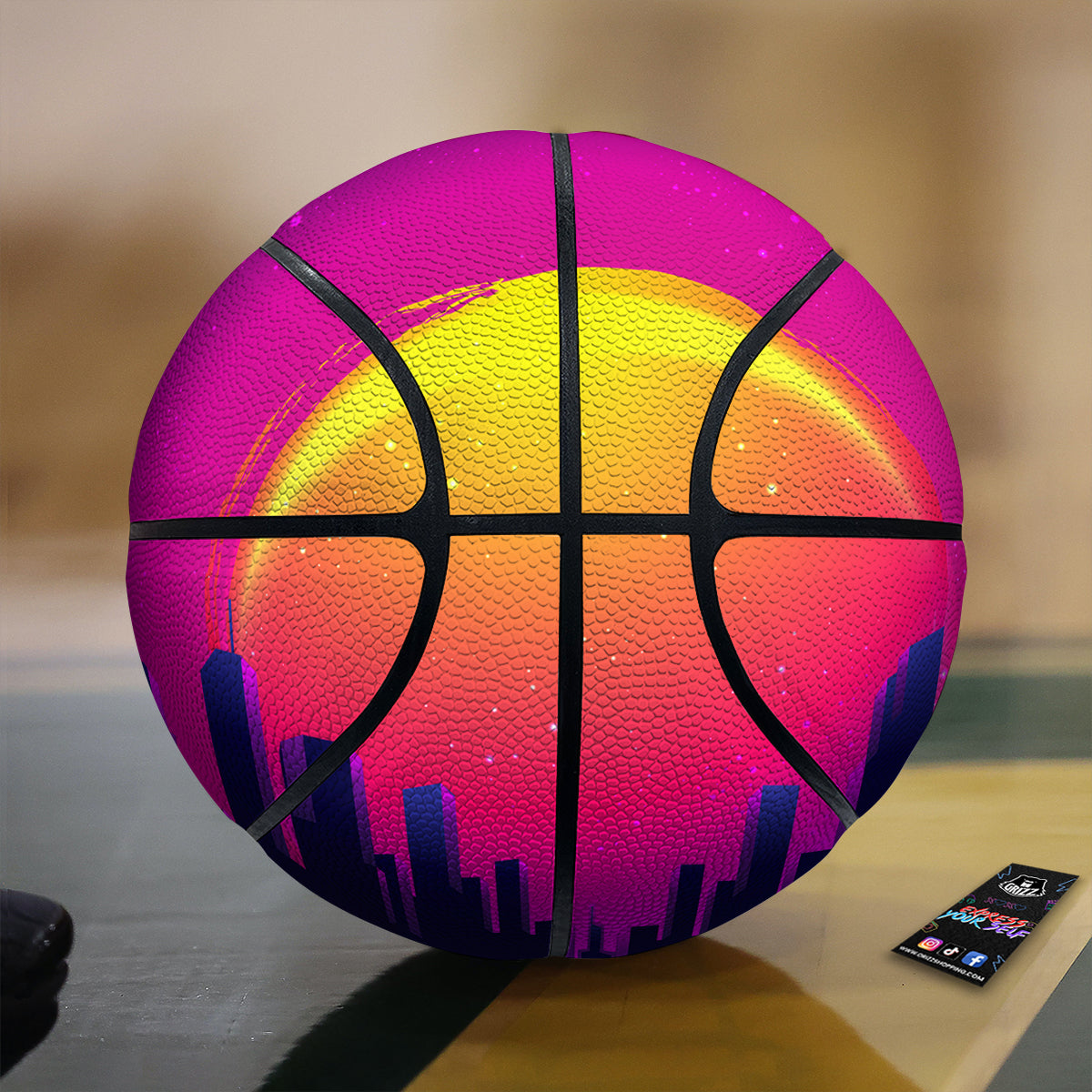 Retro City Sunrise Print Basketball