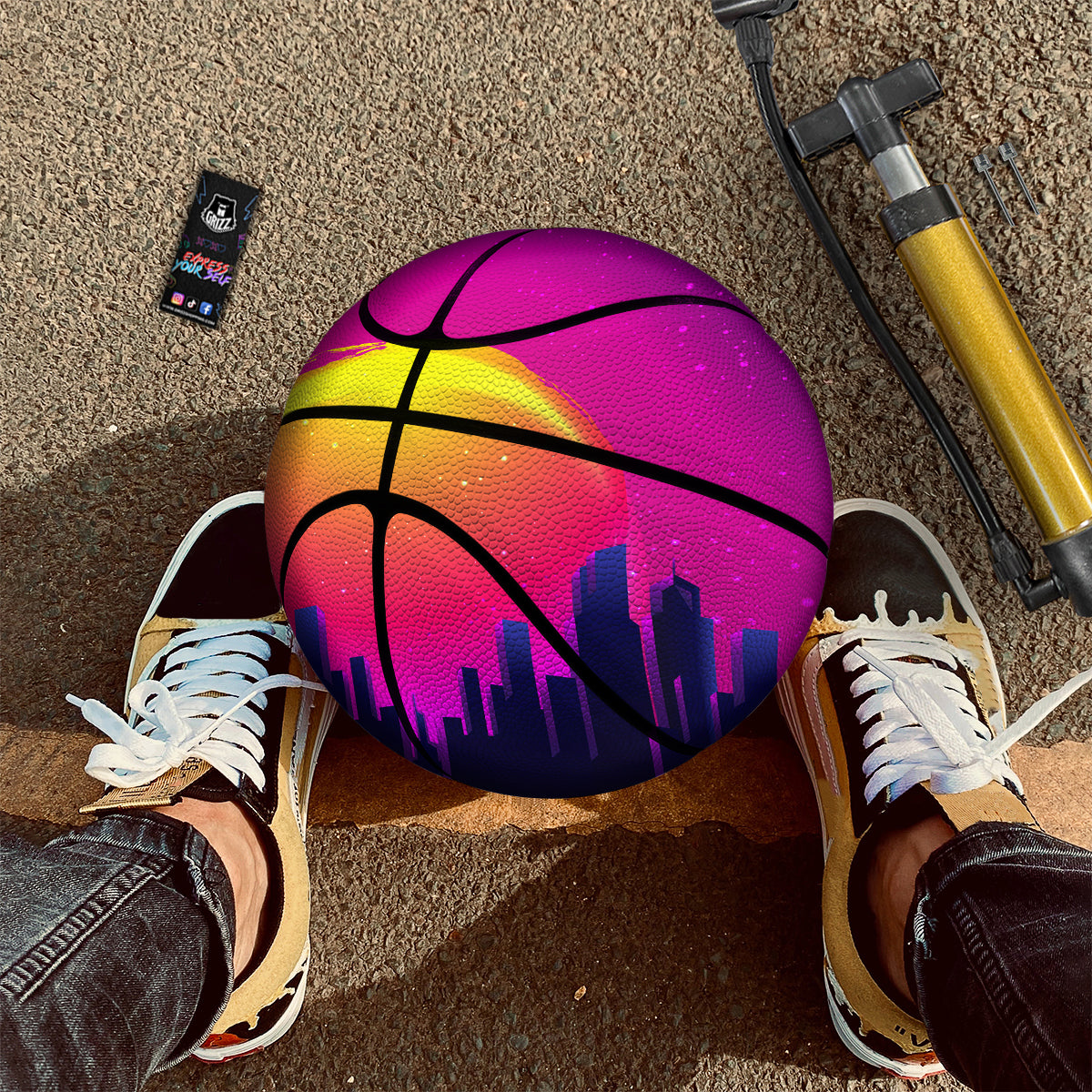 Retro City Sunrise Print Basketball