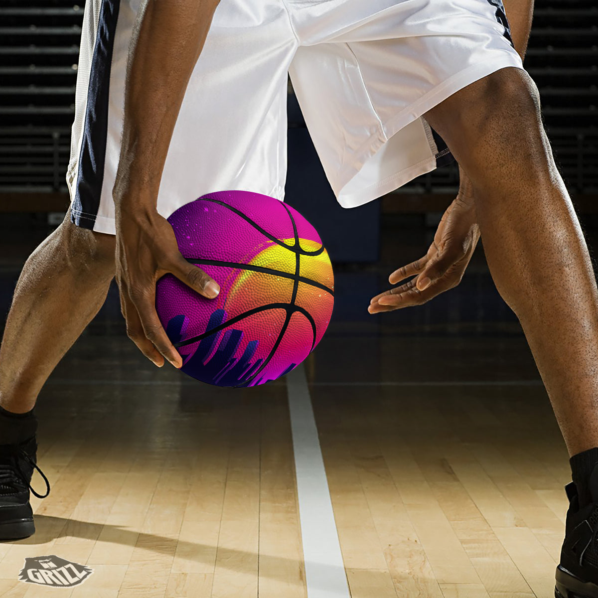 Retro City Sunrise Print Basketball