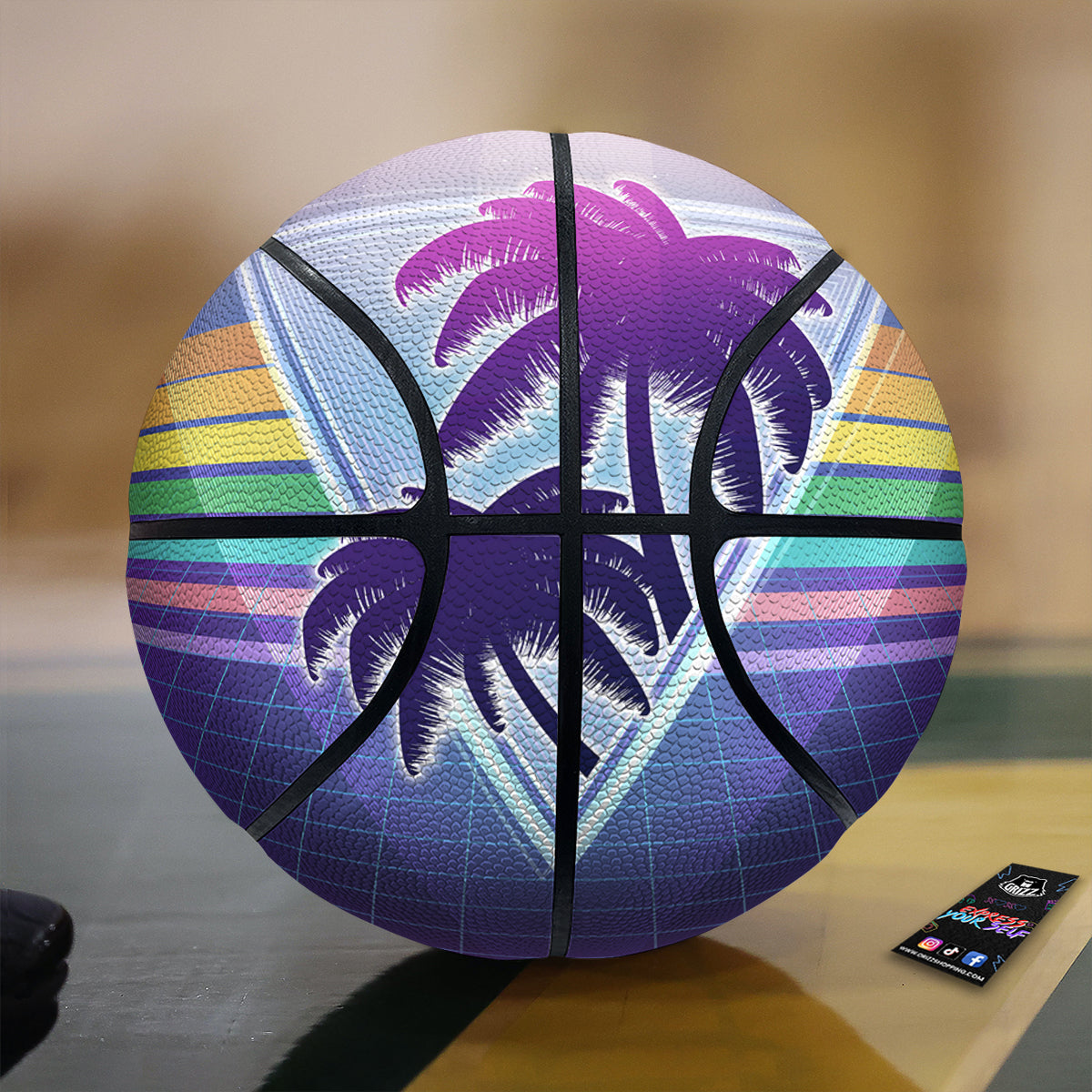 Retro Futuristic Palms Tree Print Basketball