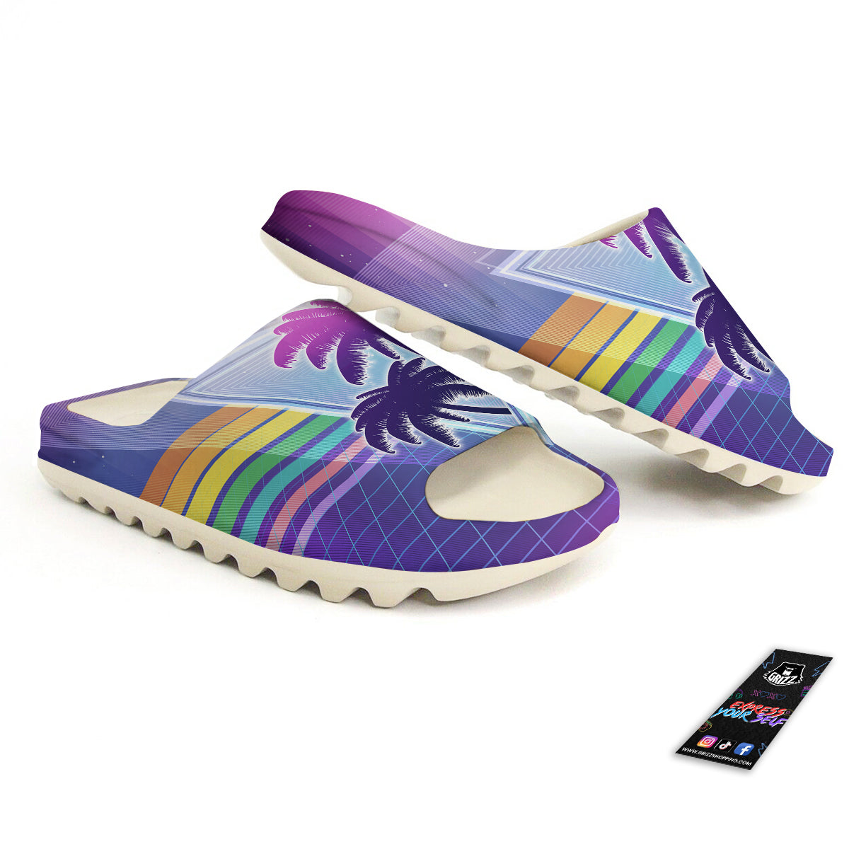 Retro Futuristic Palms Tree Print Sandals-grizzshop