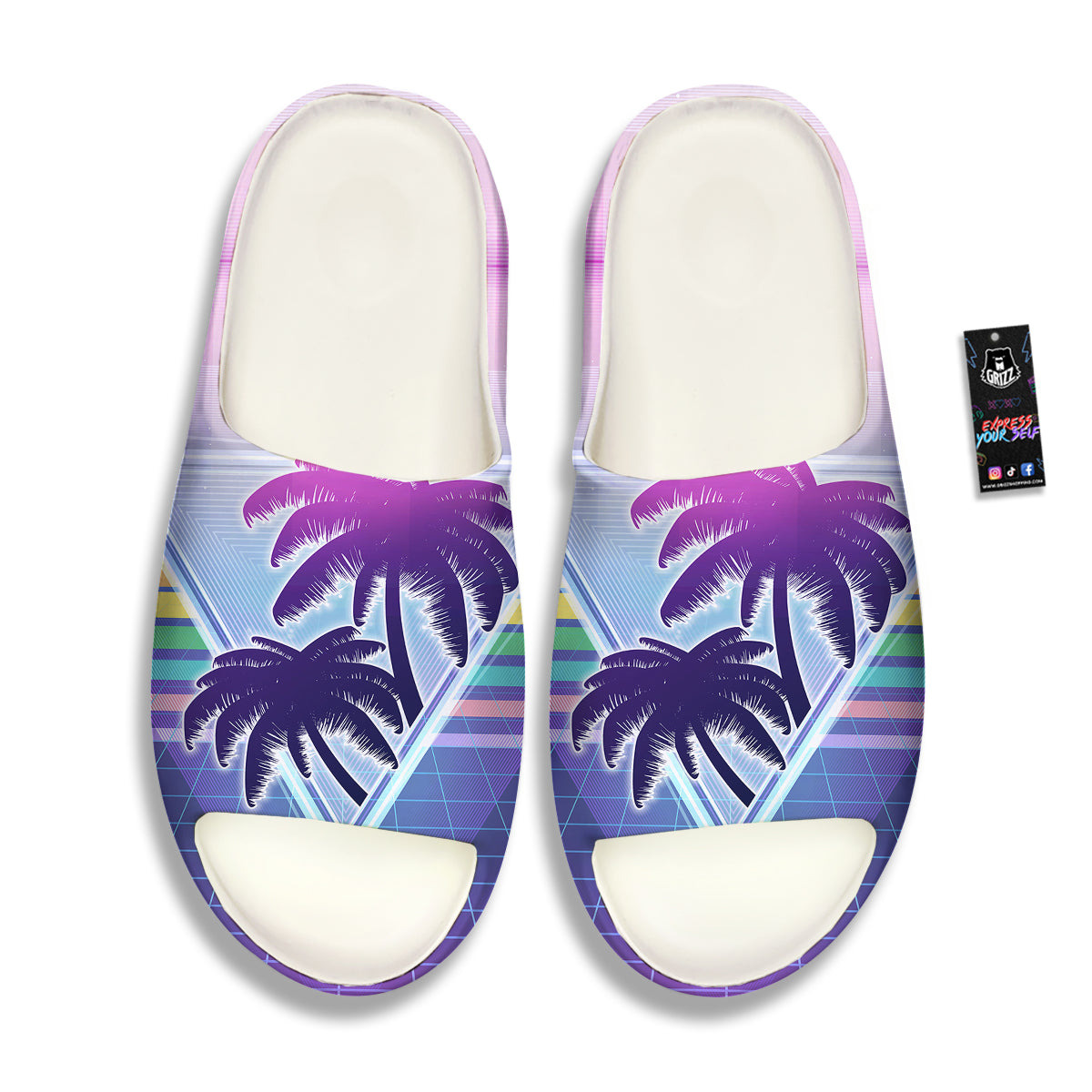 Retro Futuristic Palms Tree Print Sandals-grizzshop