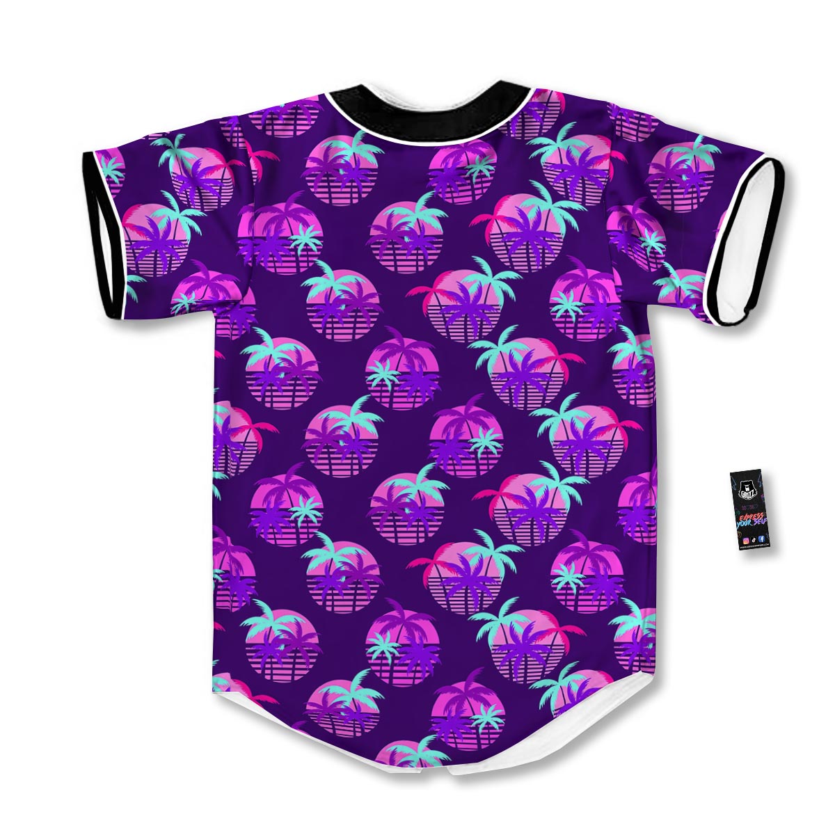 Retrowave Sunset Palm Tree Print Pattern Baseball Jersey-grizzshop