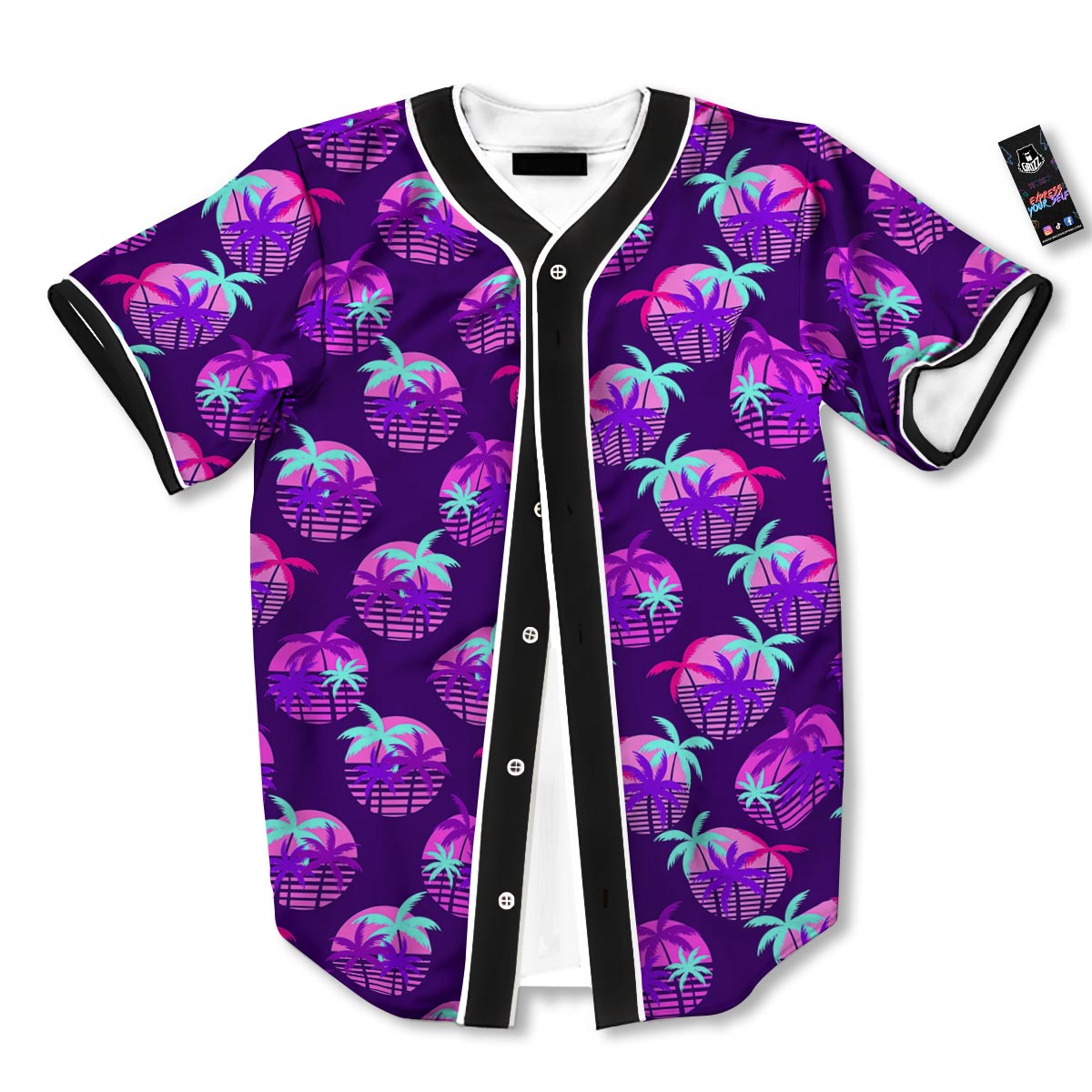 Retrowave Sunset Palm Tree Print Pattern Baseball Jersey-grizzshop