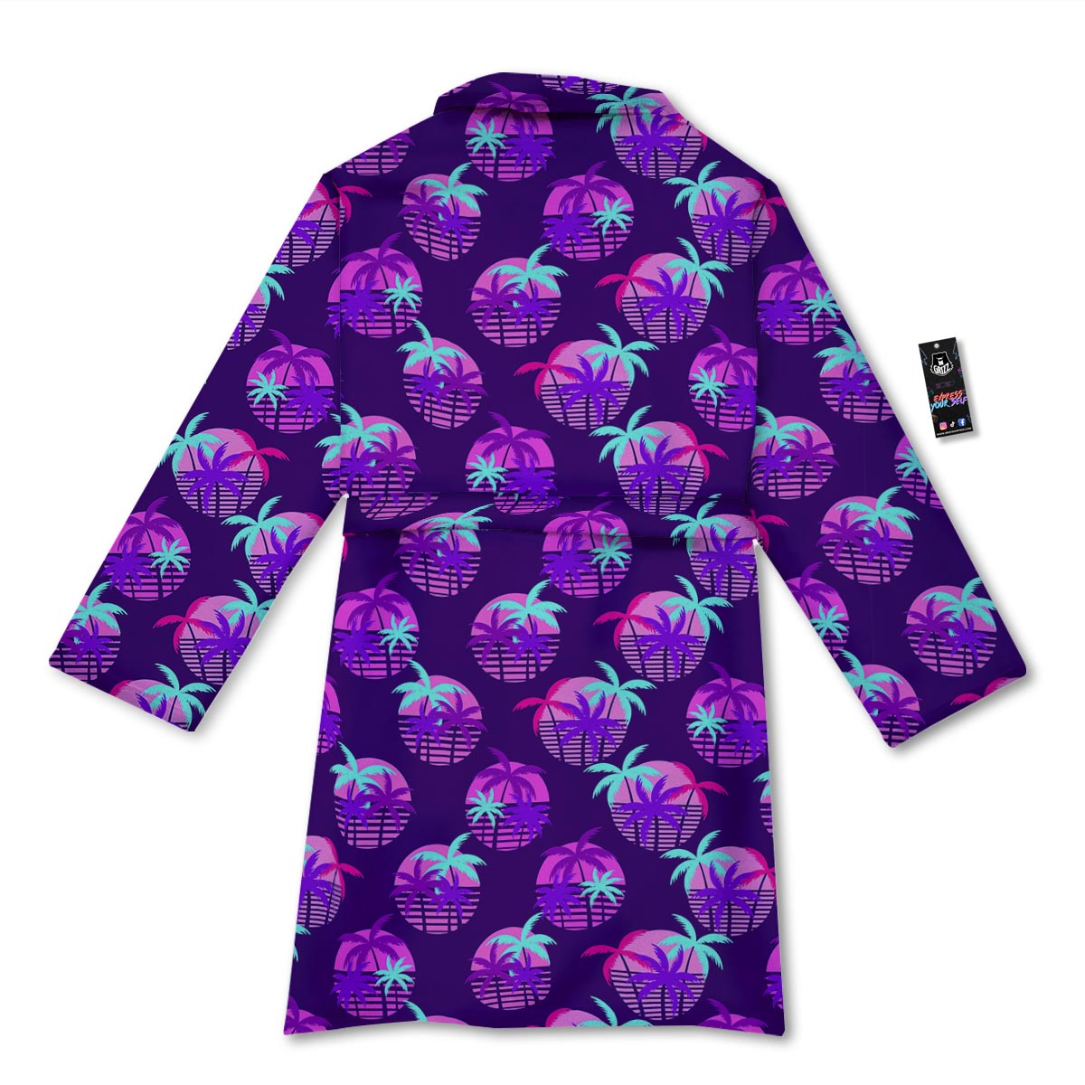 Retrowave Sunset Palm Tree Print Pattern Bathrobe-grizzshop