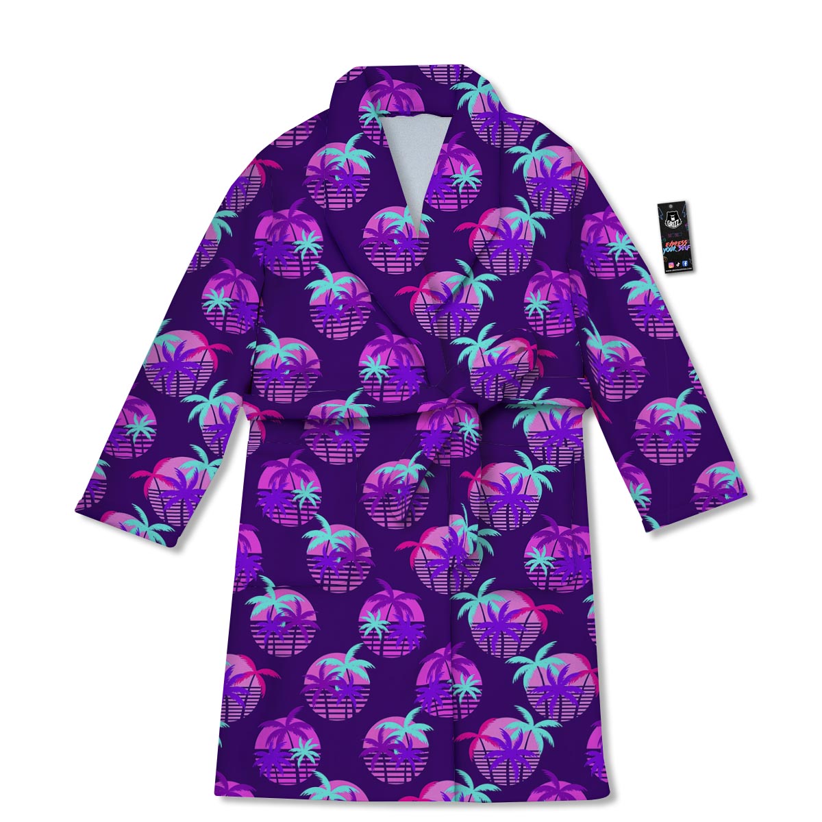 Retrowave Sunset Palm Tree Print Pattern Bathrobe-grizzshop