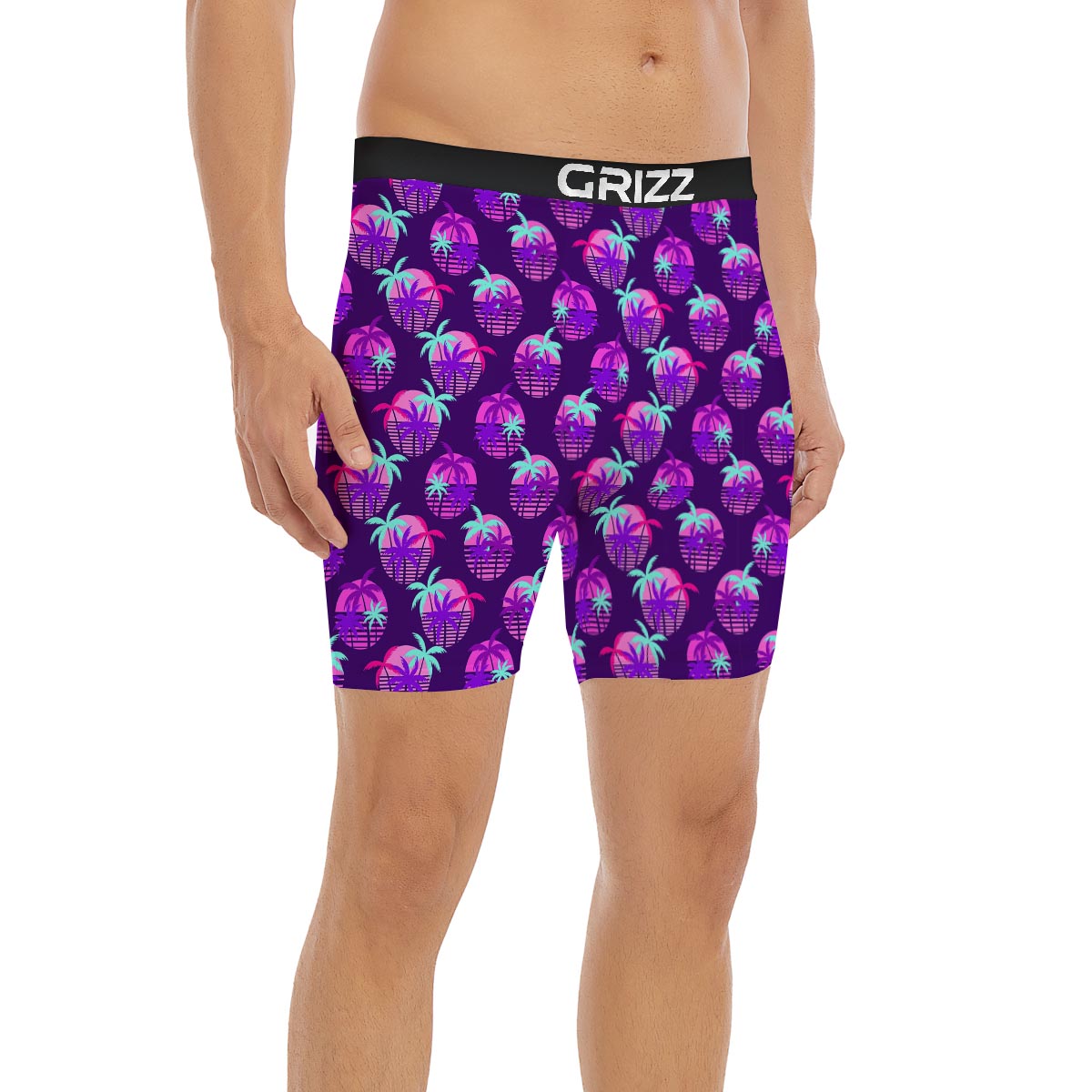 Retrowave Sunset Palm Tree Print Pattern Boxer Briefs-grizzshop