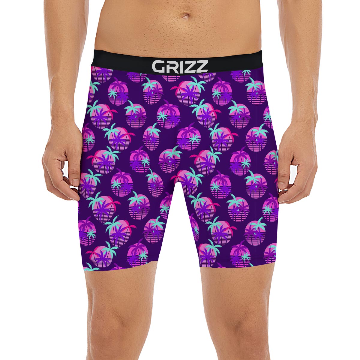Retrowave Sunset Palm Tree Print Pattern Boxer Briefs-grizzshop