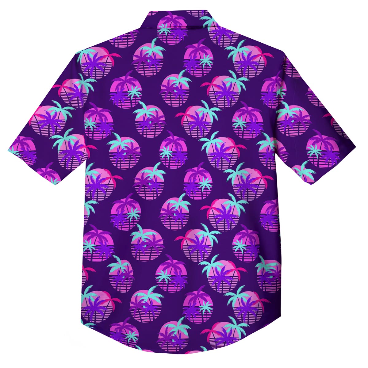 Retrowave Sunset Palm Tree Print Pattern Button Up Shirt-grizzshop