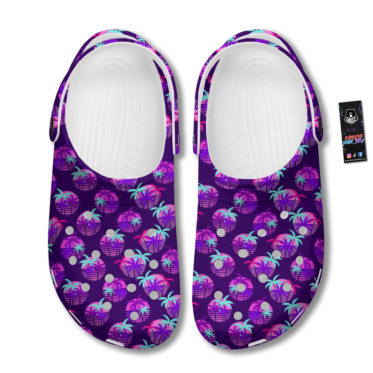 Retrowave Sunset Palm Tree Print Pattern Clog-grizzshop