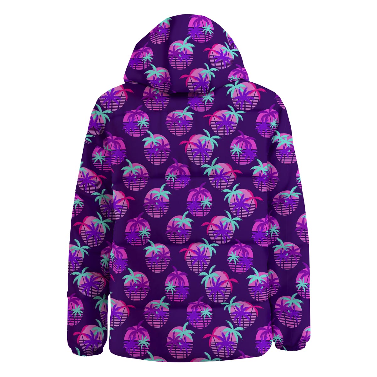 Retrowave Sunset Palm Tree Print Pattern Down Jacket-grizzshop