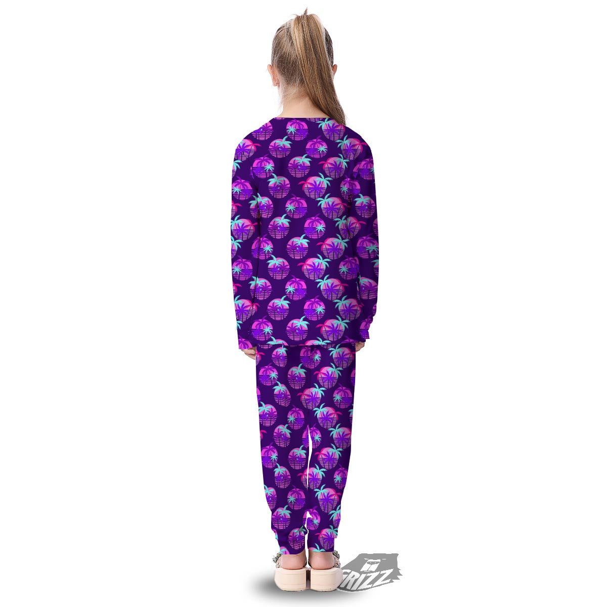 Retrowave Sunset Palm Tree Print Pattern Kid's Pajamas-grizzshop