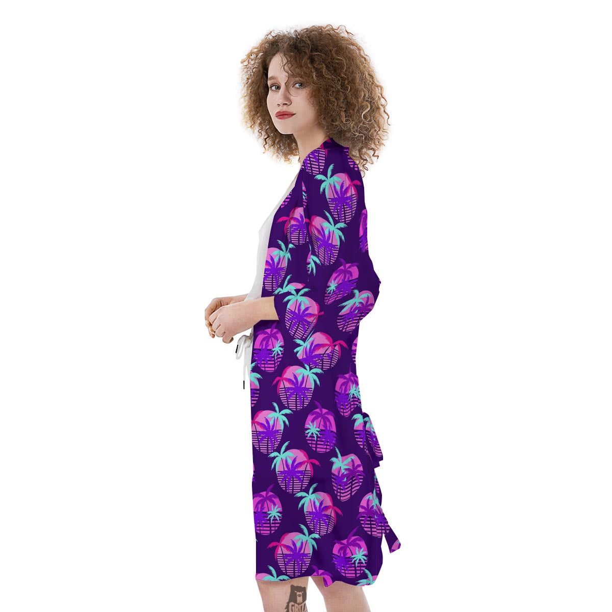 Retrowave Sunset Palm Tree Print Pattern Kimono-grizzshop