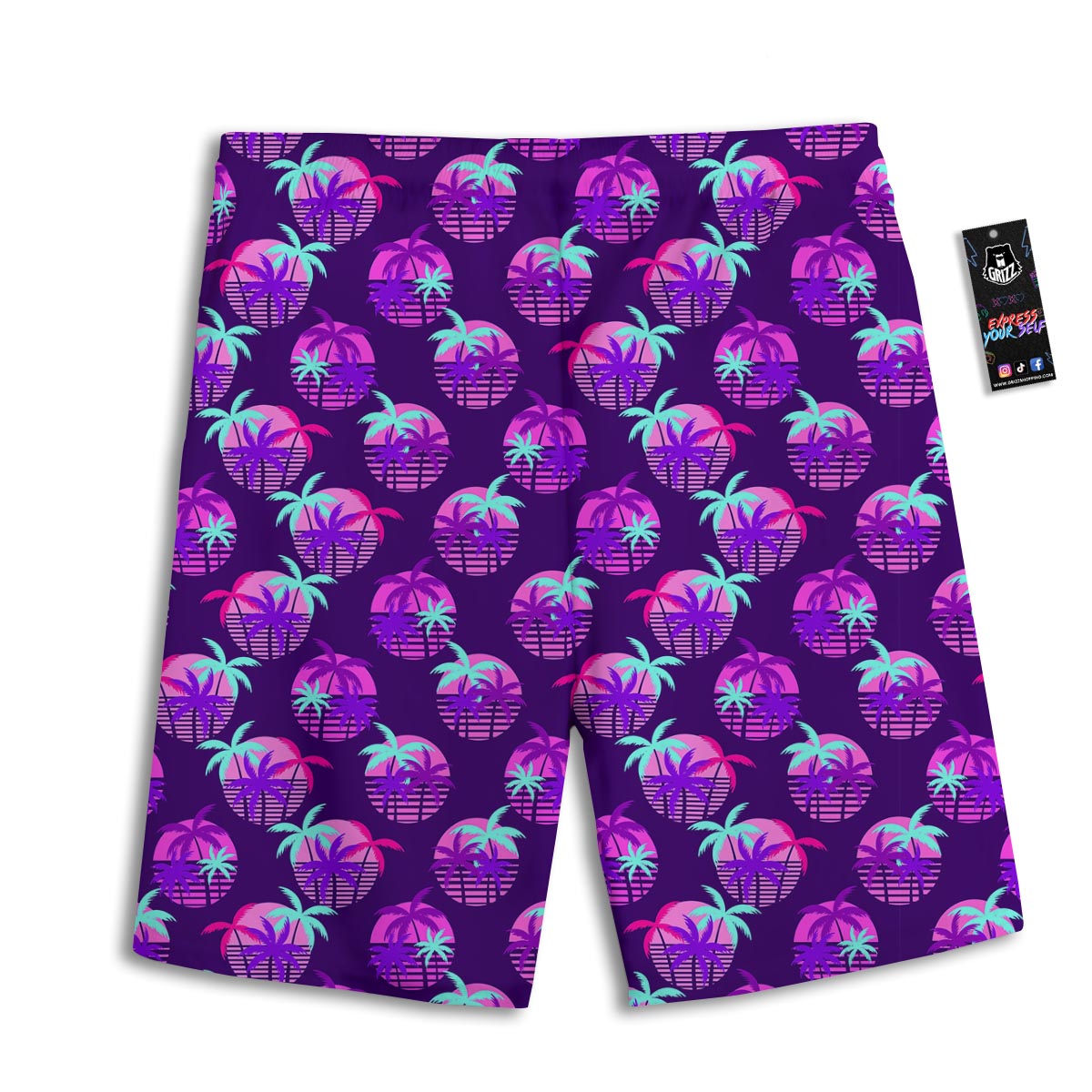 Retrowave Sunset Palm Tree Print Pattern Men's Athletic Shorts
