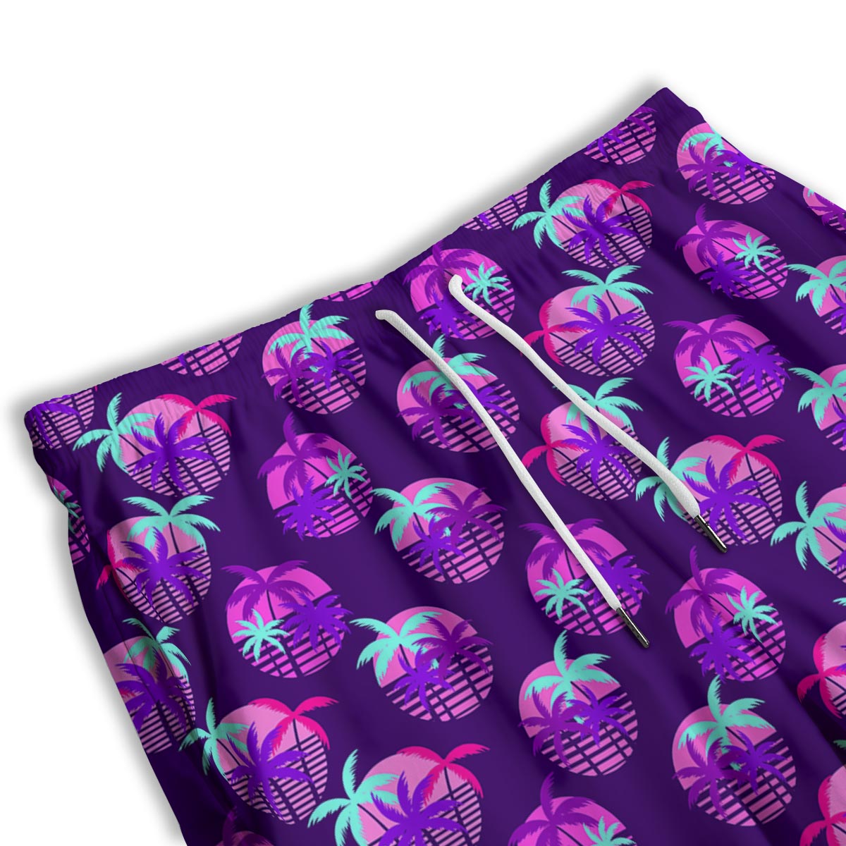 Retrowave Sunset Palm Tree Print Pattern Men's Athletic Shorts