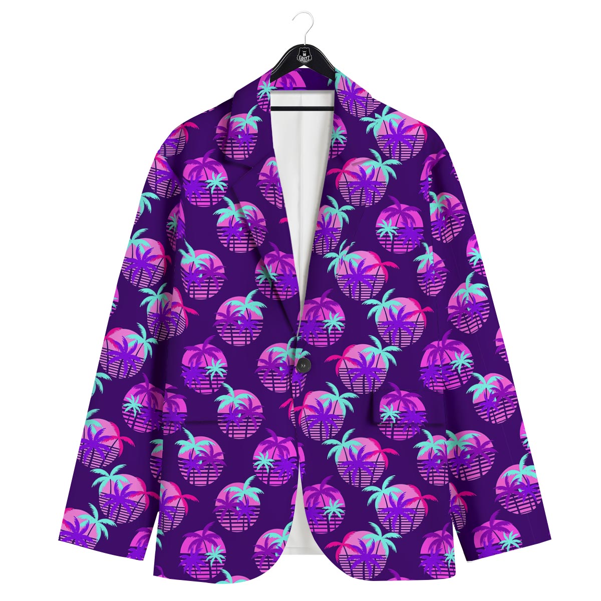 Retrowave Sunset Palm Tree Print Pattern Men's Sport Coat-grizzshop