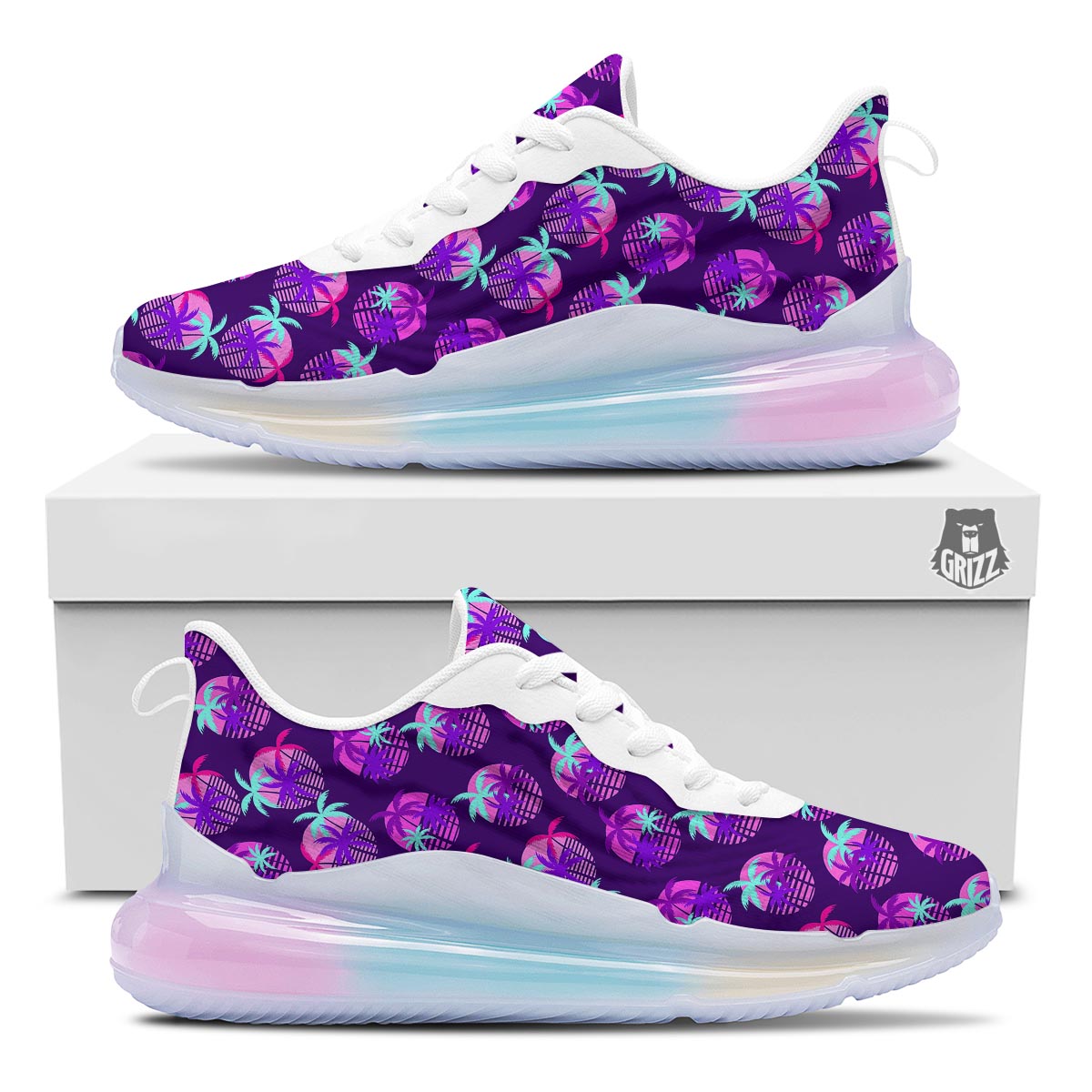 Retrowave Sunset Palm Tree Print Pattern Running Sneakers-grizzshop