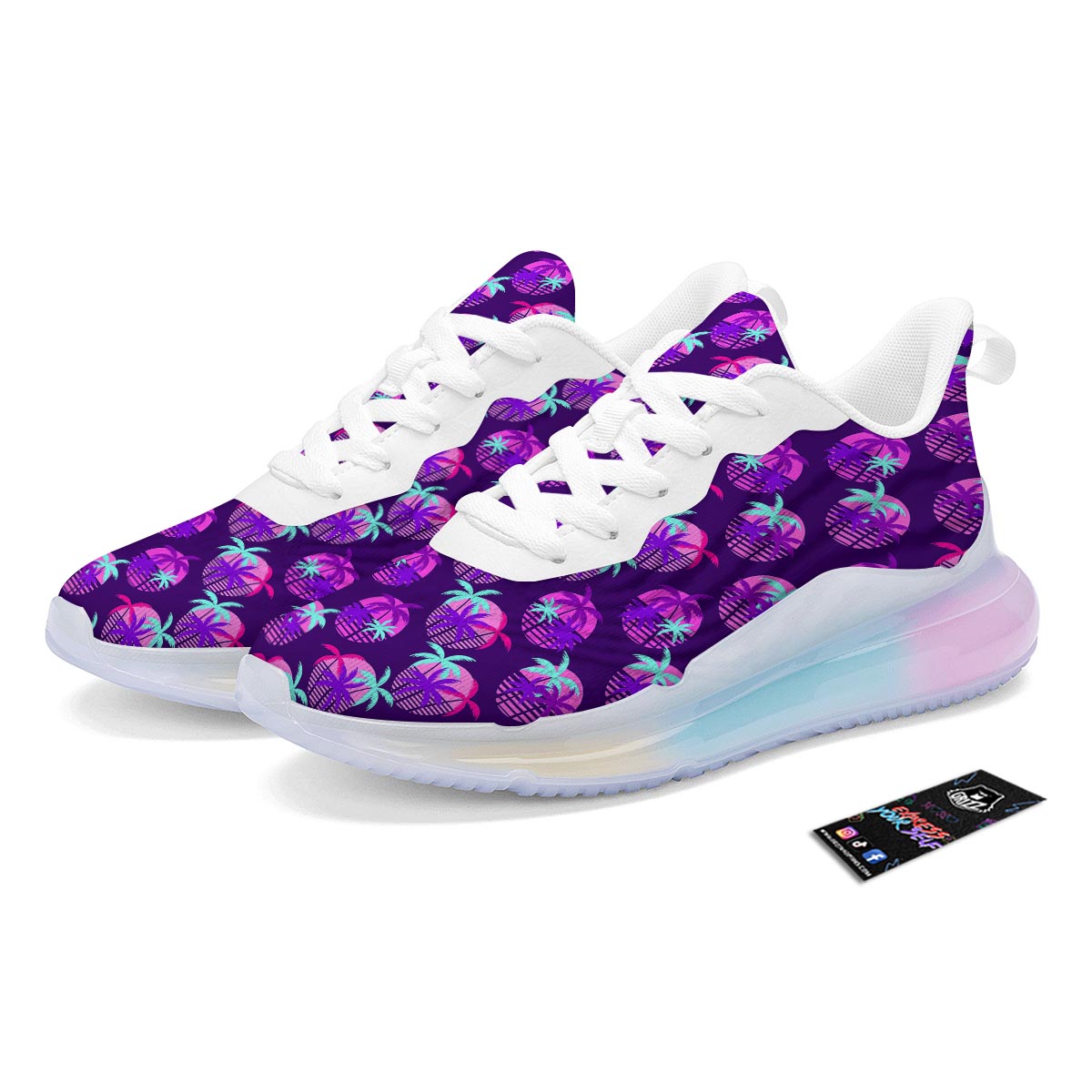Retrowave Sunset Palm Tree Print Pattern Running Sneakers-grizzshop