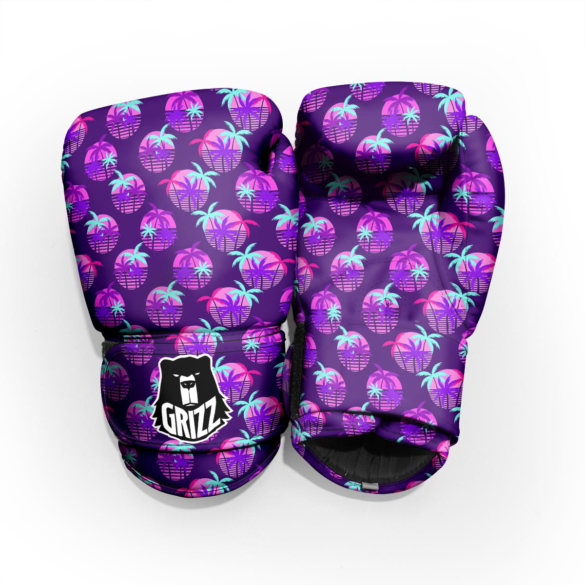 Retrowave Sunset Palm Tree Print Pattern Pro Boxing Glove