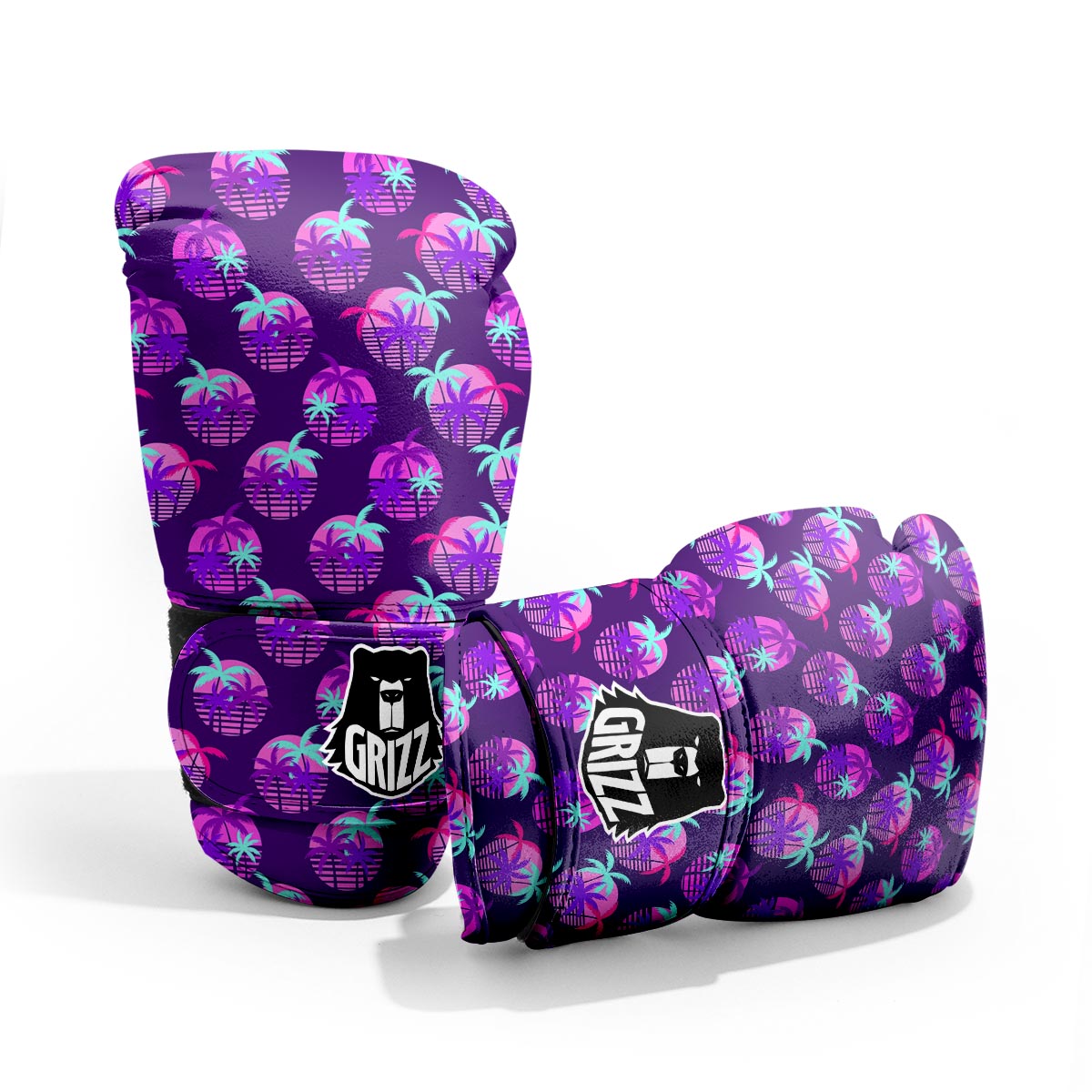 Retrowave Sunset Palm Tree Print Pattern Pro Boxing Glove