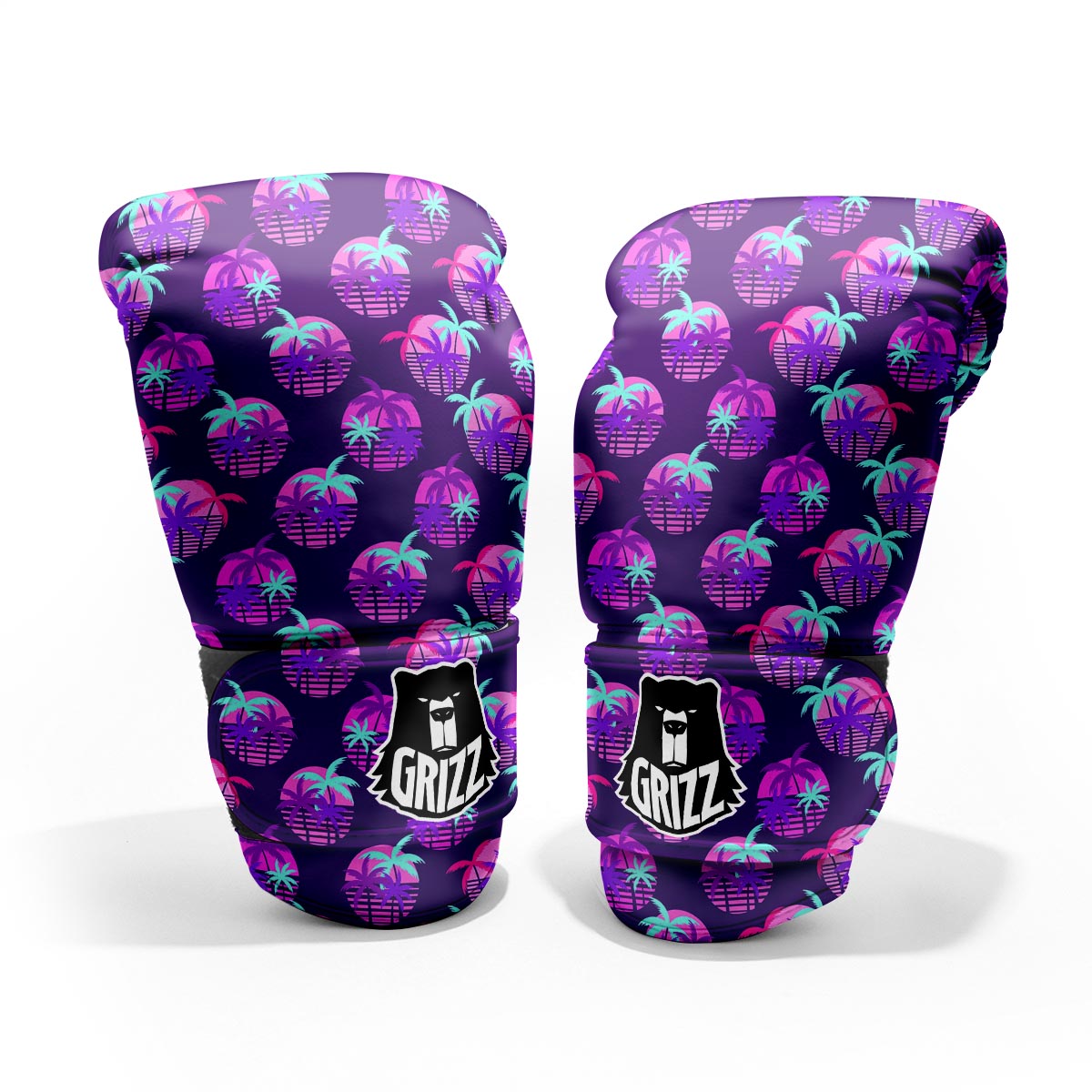 Retrowave Sunset Palm Tree Print Pattern Pro Boxing Glove