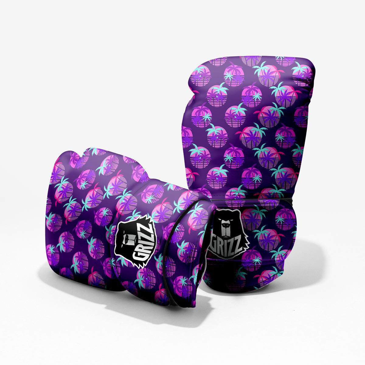 Retrowave Sunset Palm Tree Print Pattern Pro Boxing Glove