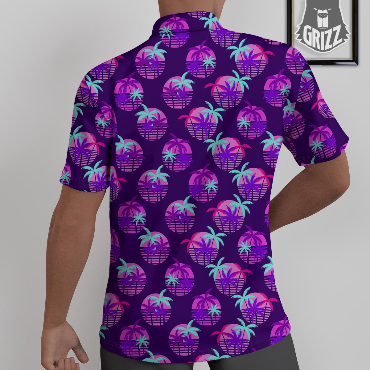 Retrowave Sunset Palm Tree Print Pattern Untucked Shirts-grizzshop