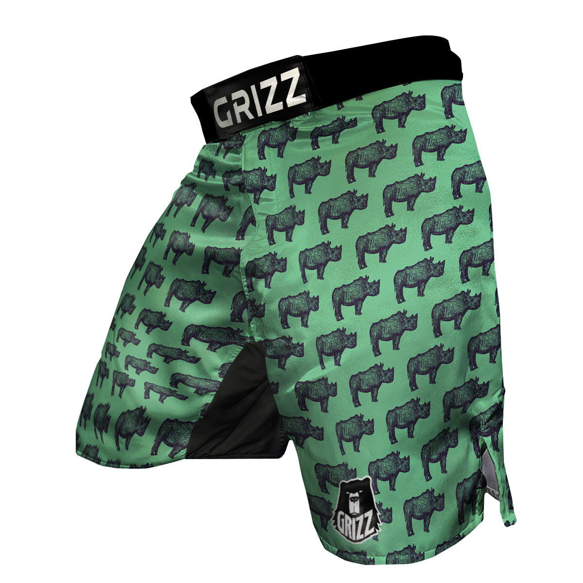 Rhino Hand Drawn Green Print Pattern MMA Shorts-grizzshop