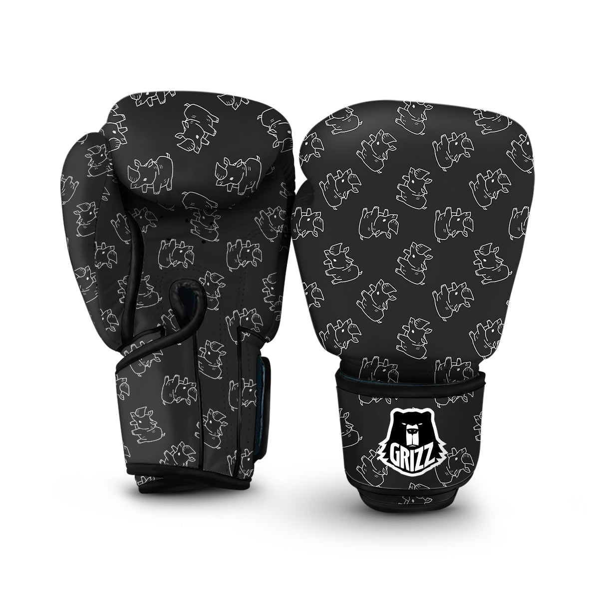 Rhino Hand Drawn Print Pattern Boxing Gloves-grizzshop