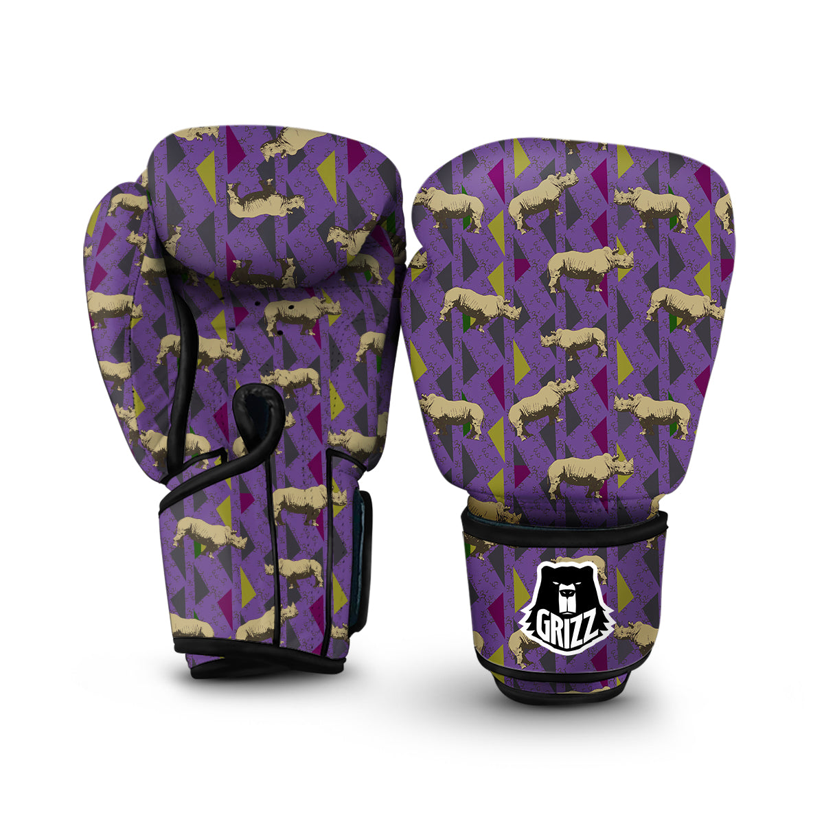 Rhino Hand Drawn Vintage Print Pattern Boxing Gloves-grizzshop