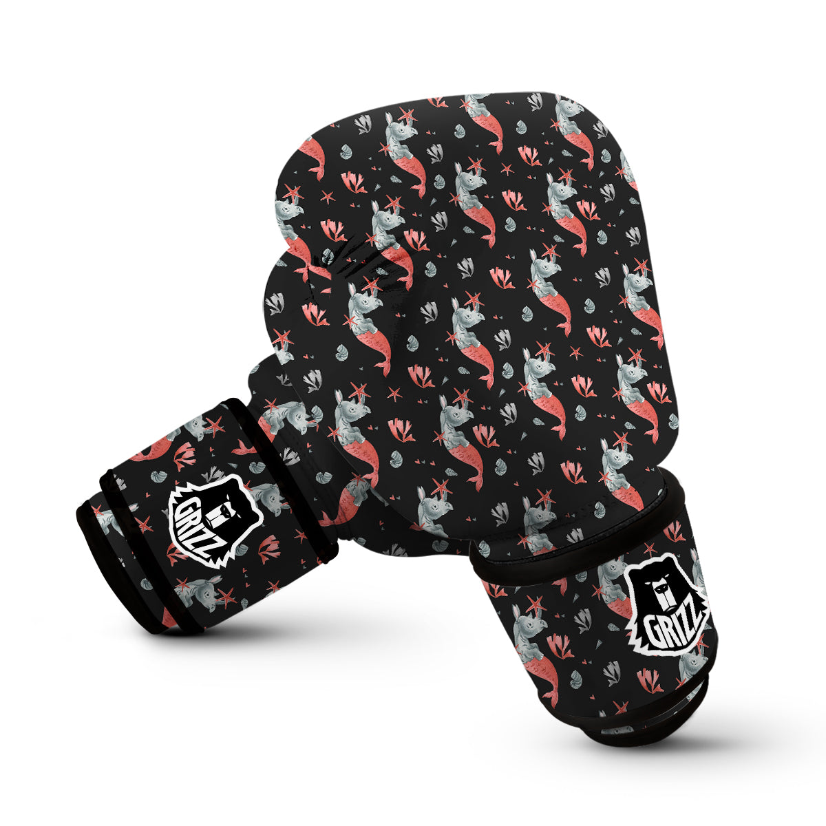 Rhino Mermaid Print Pattern Boxing Gloves-grizzshop