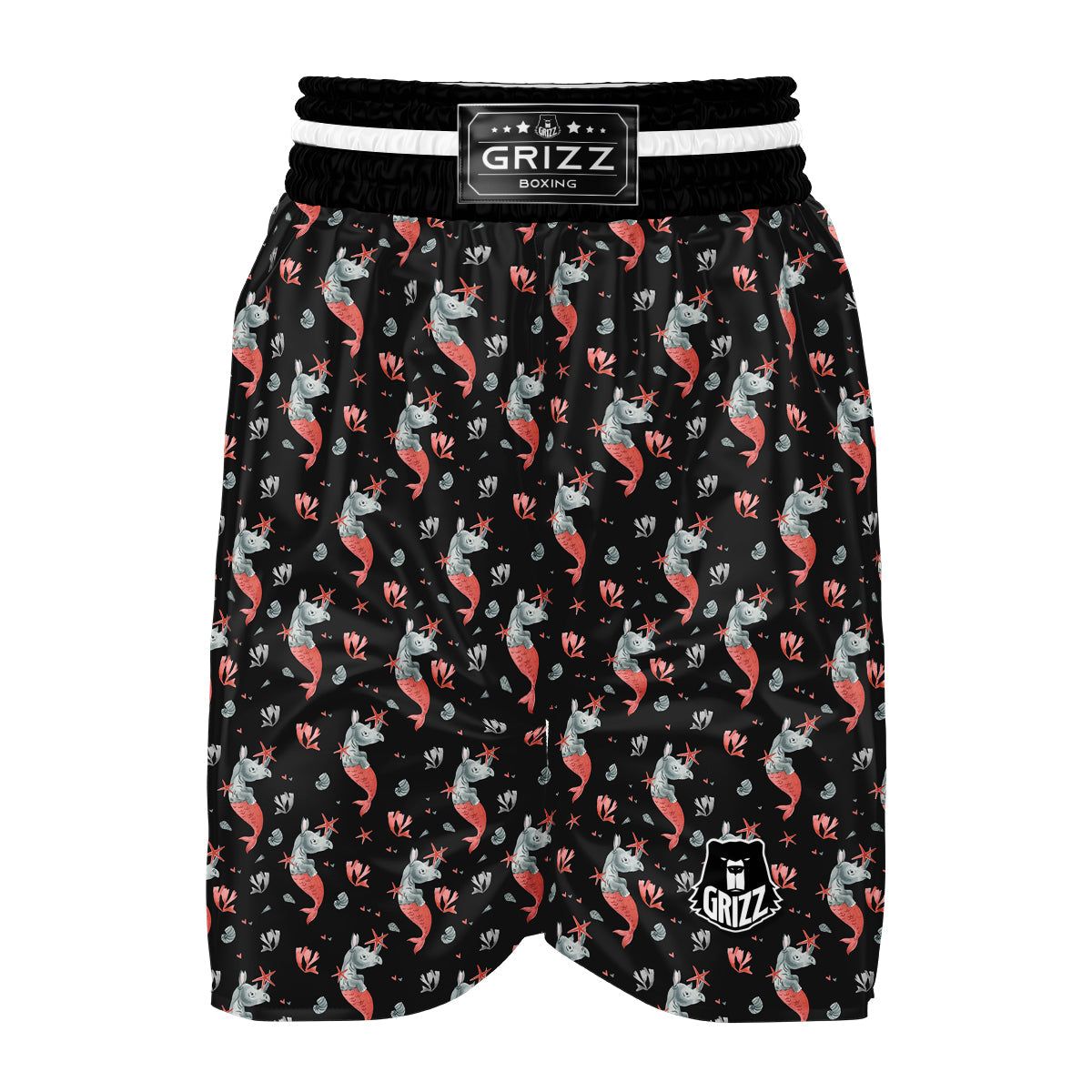Rhino Mermaid Print Pattern Boxing Shorts-grizzshop