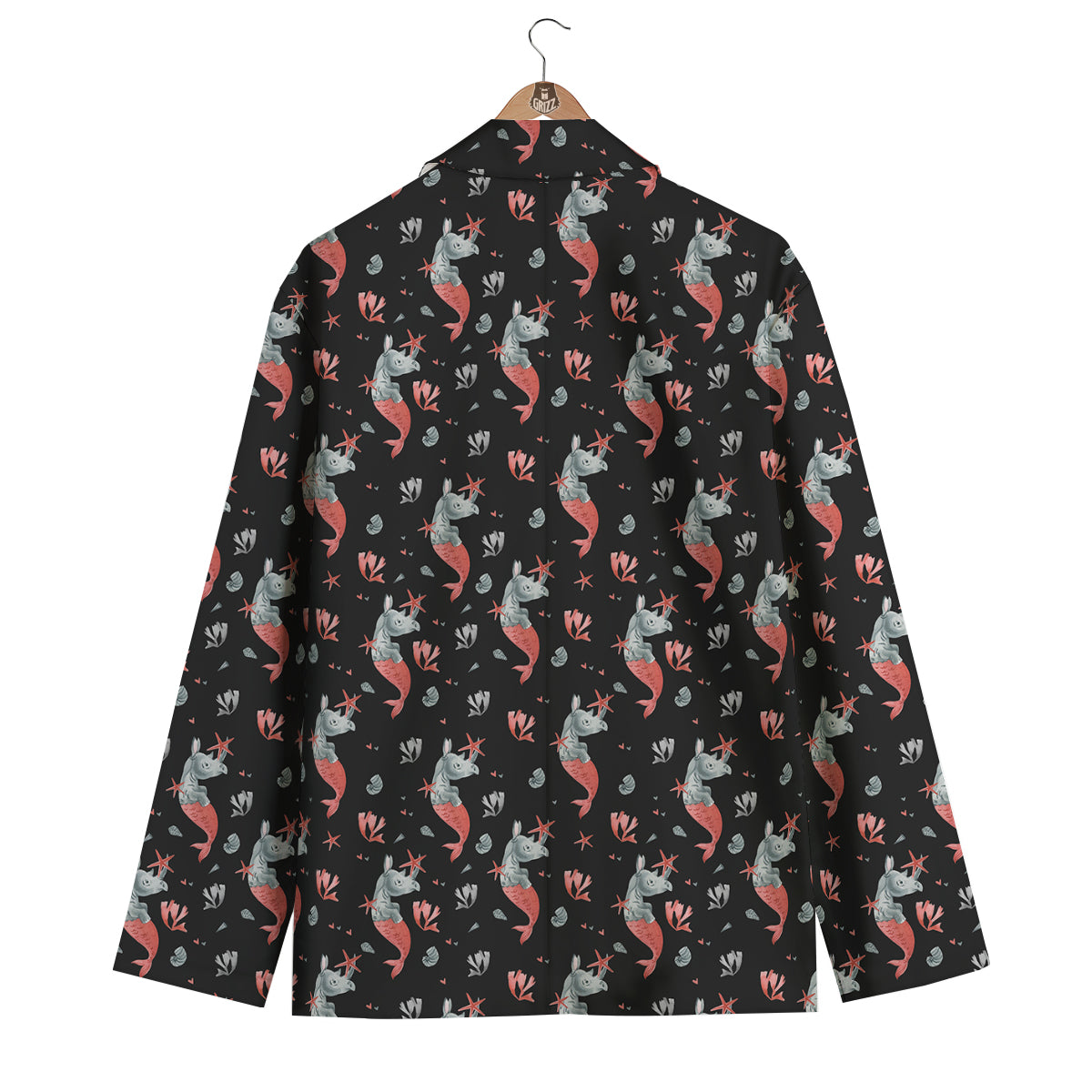Rhino Mermaid Print Pattern Men's Blazer-grizzshop