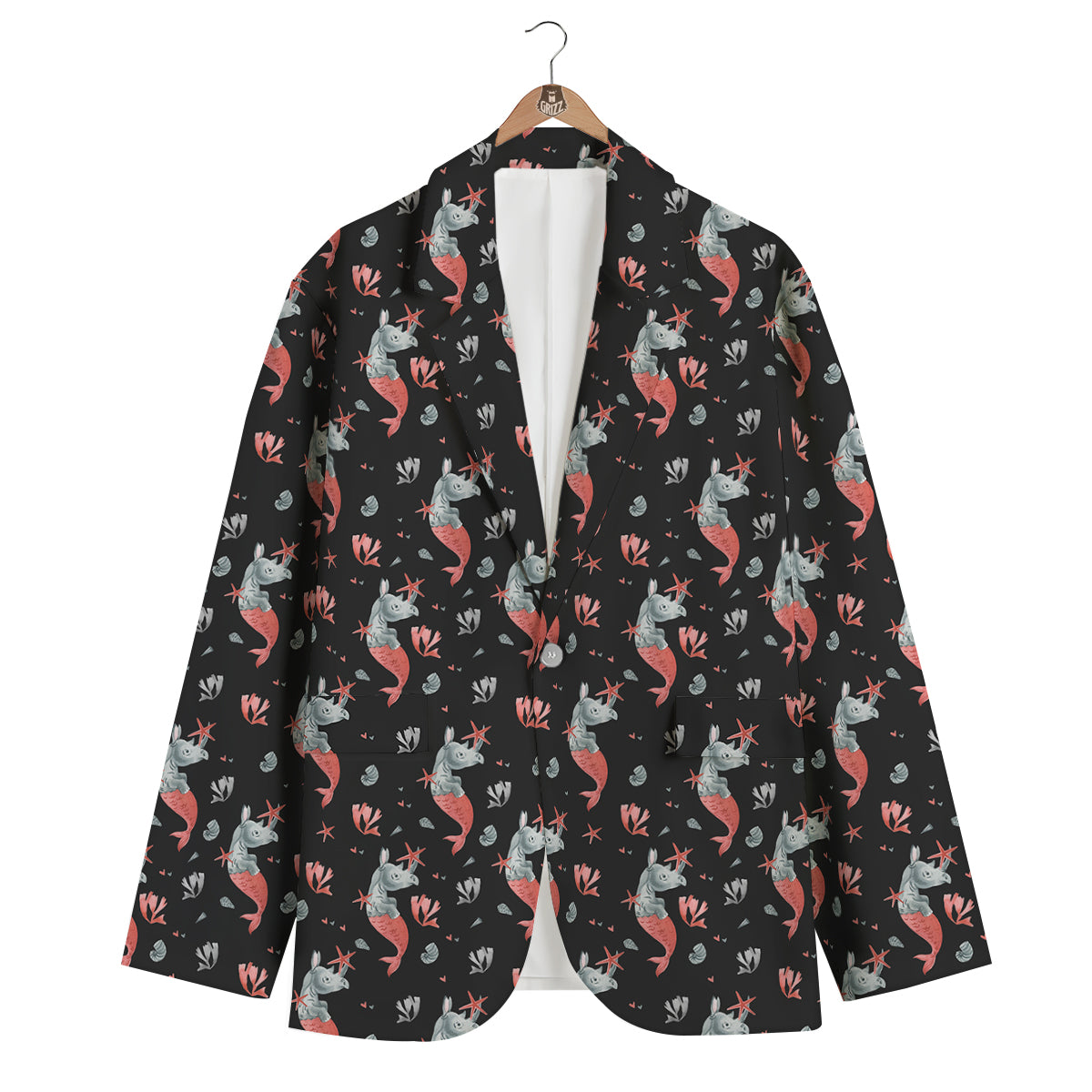 Rhino Mermaid Print Pattern Men's Blazer-grizzshop
