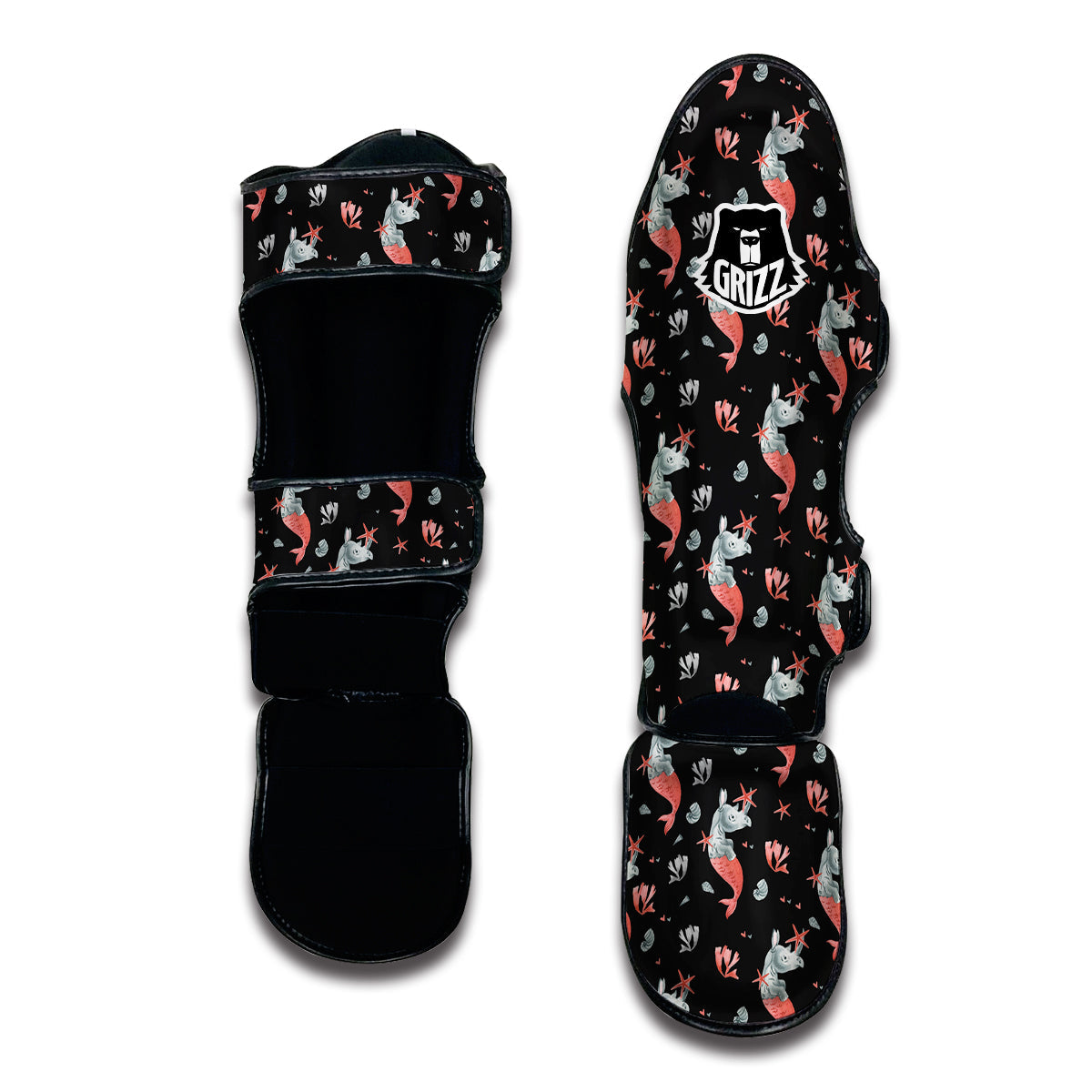 Rhino Mermaid Print Pattern Muay Thai Shin Guards-grizzshop