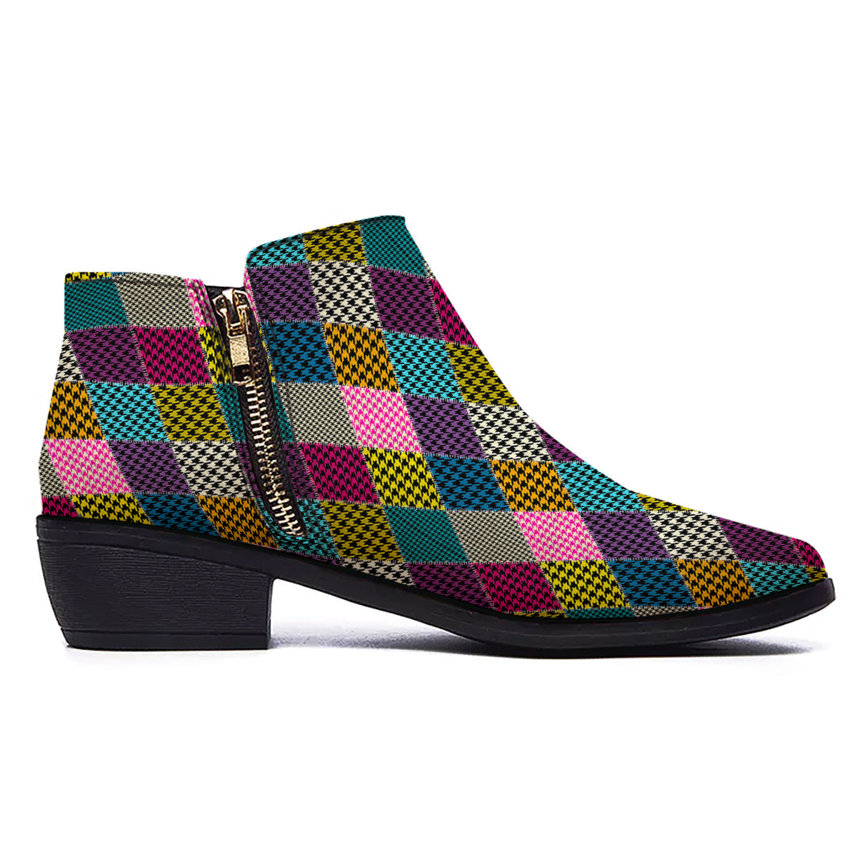 Rhombuses Houndstooth Colorful Print Pattern Ankle Boots-grizzshop