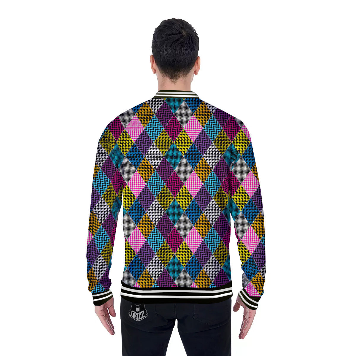 Rhombuses Houndstooth Colorful Print Pattern Baseball Jacket-grizzshop