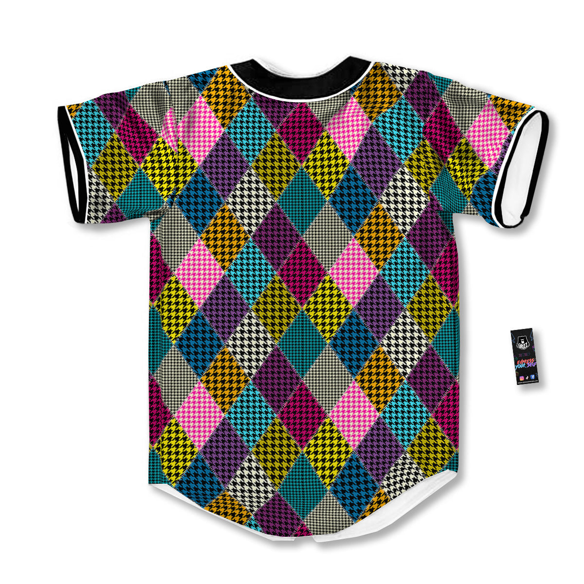 Rhombuses Houndstooth Colorful Print Pattern Baseball Jersey-grizzshop