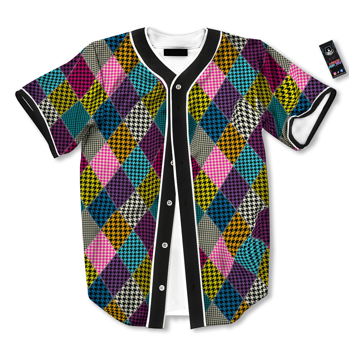 Rhombuses Houndstooth Colorful Print Pattern Baseball Jersey-grizzshop