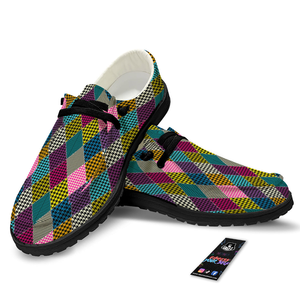 Rhombuses Houndstooth Colorful Print Pattern Black Loafers-grizzshop