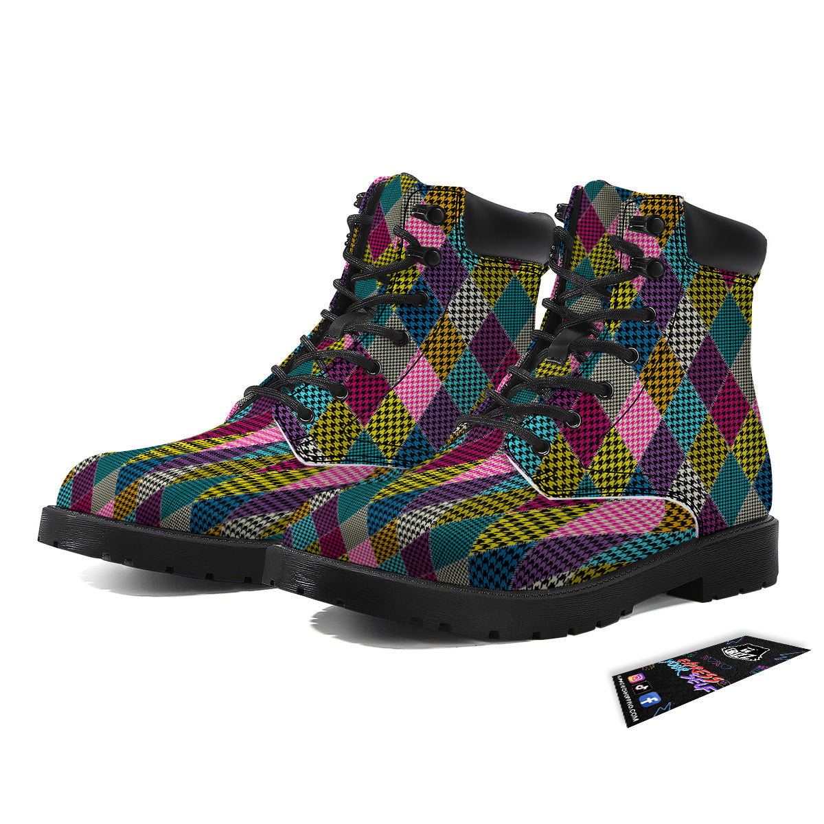 Rhombuses Houndstooth Colorful Print Pattern Boots-grizzshop