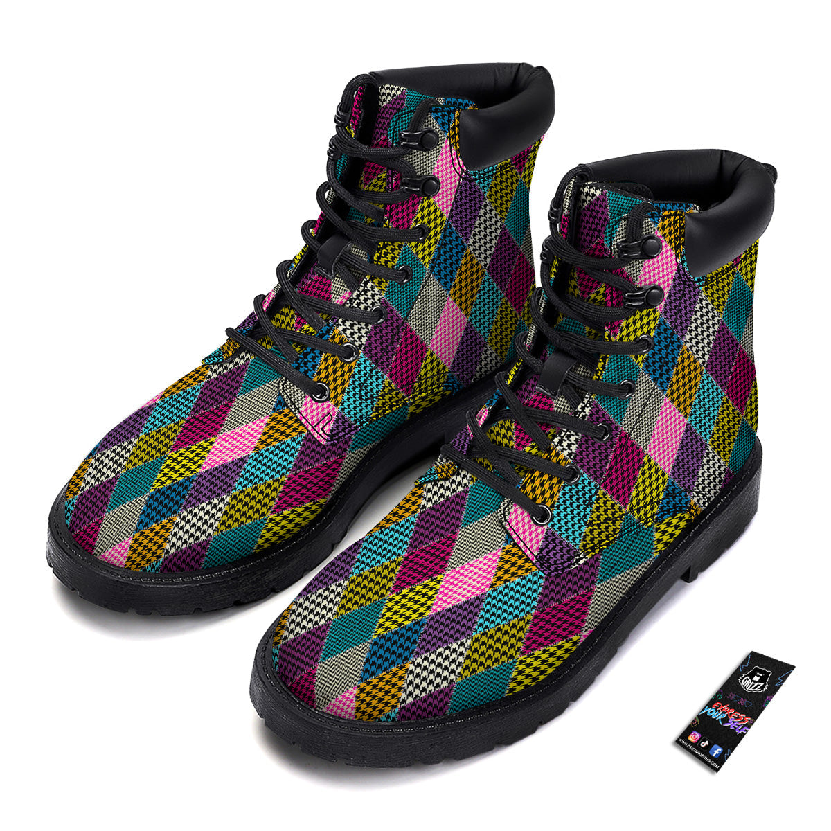 Rhombuses Houndstooth Colorful Print Pattern Boots-grizzshop