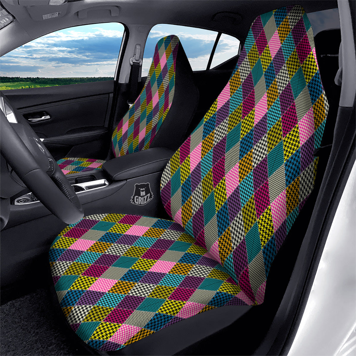 Rhombuses Houndstooth Colorful Print Pattern Car Seat Covers-grizzshop