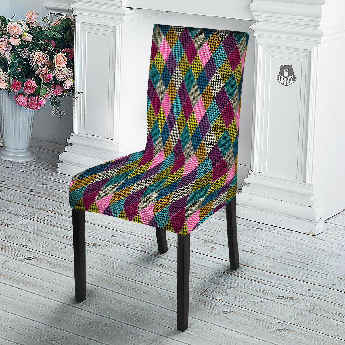 Rhombuses Houndstooth Colorful Print Pattern Dining Chair Slipcover-grizzshop
