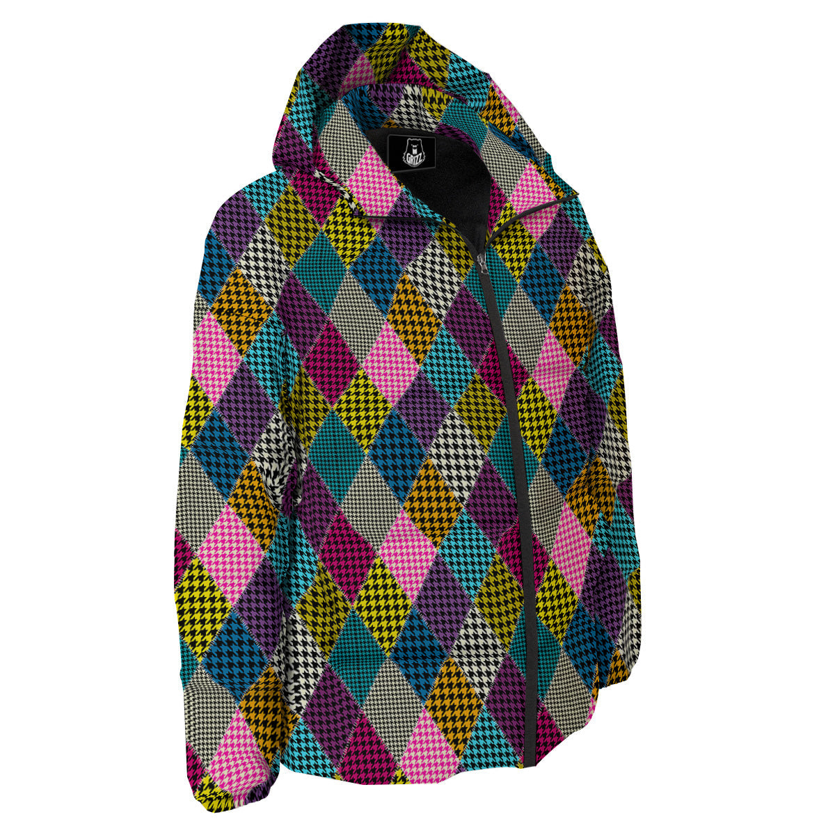 Rhombuses Houndstooth Colorful Print Pattern Down Jacket-grizzshop