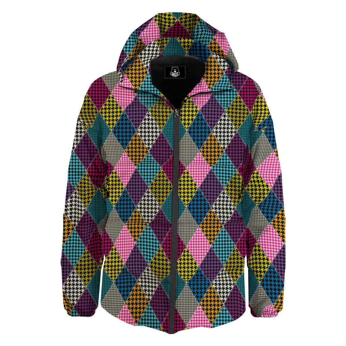 Rhombuses Houndstooth Colorful Print Pattern Down Jacket-grizzshop